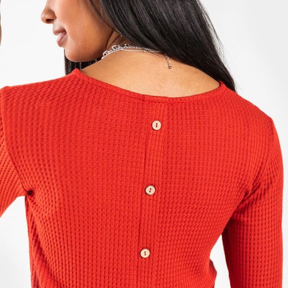 Francesca's | NWT Lana Button Back Waffle Knit Top - Picture 13 of 16